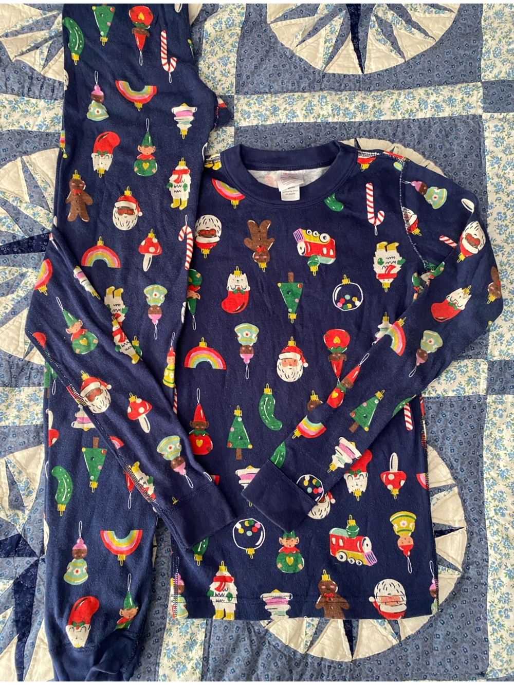 Hanna Andersson Navy Blue Kids Holiday Pajama Top with Festive Ornaments